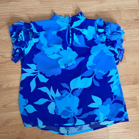 Sugarlips Algeria Floral Benna Mock Neck Ruffle Blouse / Top Size Large - Picture 7 of 9